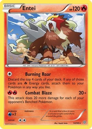 'Pokemon - 'Entei (14) 014/98  - Reverse Holofoil XY  Ancient Origins - Rare