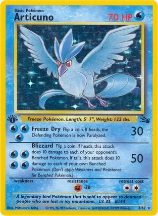 'Pokemon - 'Articuno (2) 002/62  - Unlimited Holofoil Fossil - Holo Rare