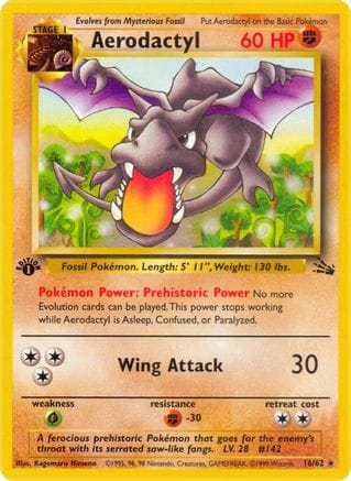 'Pokemon - 'Aerodactyl (16) 016/62  - Unlimited Fossil - Rare