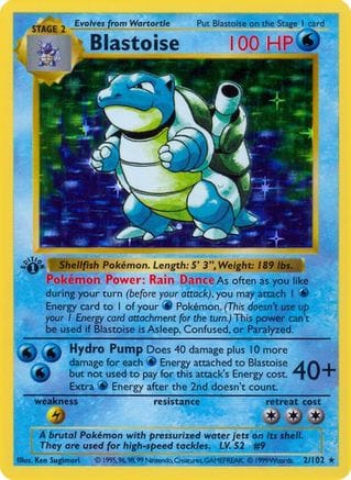 'Pokemon - 'Blastoise 002  - Unlimited Holofoil Base Set Shadowless - Holo Rare