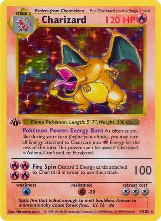 'Pokemon - 'Charizard 004  - 1st Edition Holofoil Base Set Shadowless - Holo Rare