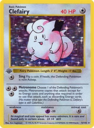 'Pokemon - 'Clefairy 005  - 1st Edition Holofoil Base Set Shadowless - Holo Rare