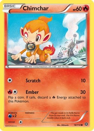 'Pokemon - 'Chimchar 018/114  - Reverse Holofoil XY  Steam Siege - Common