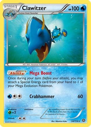 'Pokemon - 'Clawitzer 034  - Reverse Holofoil XY  Steam Siege - Rare