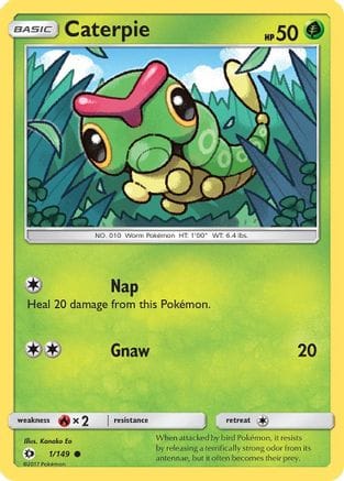 'Pokemon - 'Caterpie 001/149  - Reverse Holofoil SM Base Set - Common