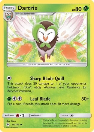 'Pokemon - 'Dartrix 010/149  - Reverse Holofoil SM Base Set - Uncommon