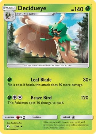 'Pokemon - 'Decidueye 011/149  - Reverse Holofoil SM Base Set - Rare
