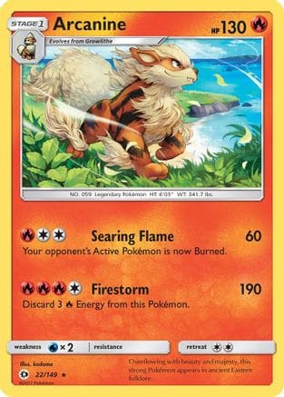 'Pokemon - 'Arcanine 022/149  - Reverse Holofoil SM Base Set - Holo Rare