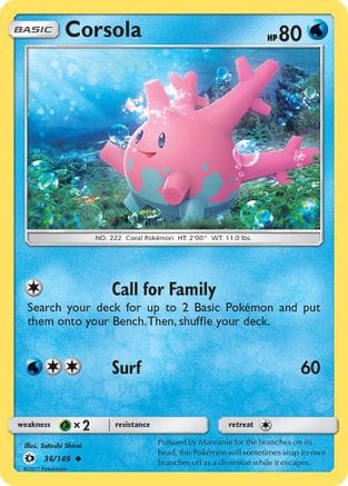 'Pokemon - 'Corsola 036/149  - Reverse Holofoil SM Base Set - Uncommon