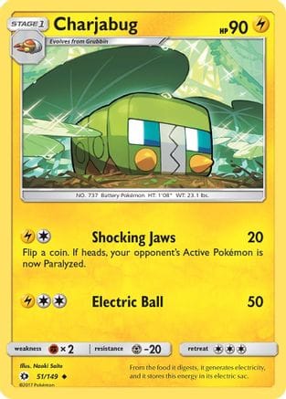 'Pokemon - 'Charjabug 051/149  - Reverse Holofoil SM Base Set - Uncommon