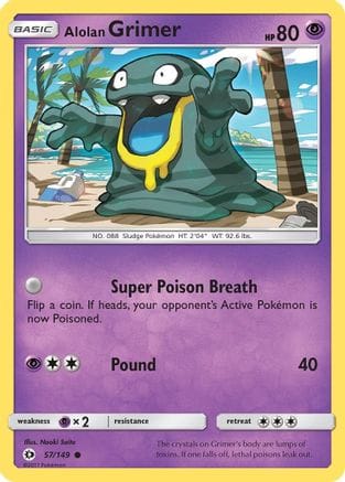 'Pokemon - 'Alolan Grimer 057/149  - Reverse Holofoil SM Base Set - Common