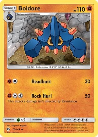 'Pokemon - 'Boldore 070/149  - Reverse Holofoil SM Base Set - Uncommon