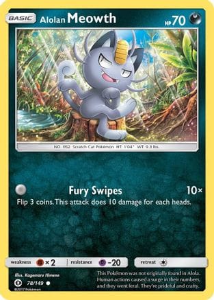 'Pokemon - 'Alolan Meowth 078/149  - Reverse Holofoil SM Base Set - Common