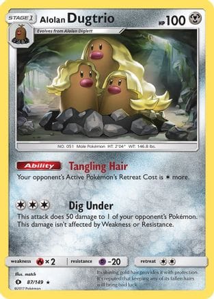 'Pokemon - 'Alolan Dugtrio 087/149  - Reverse Holofoil SM Base Set - Holo Rare