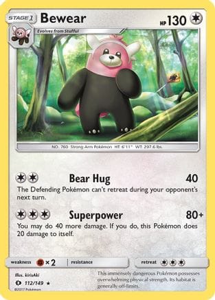 'Pokemon - 'Bewear 112/149  - Reverse Holofoil SM Base Set - Rare