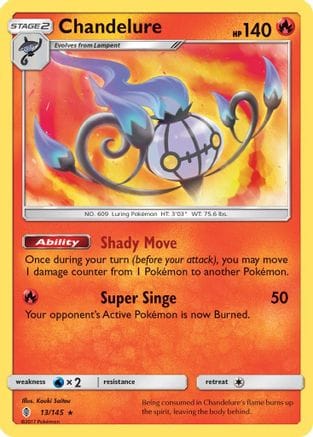 'Pokemon - 'Chandelure 013/145  - Holofoil SM  Guardians Rising - Holo Rare