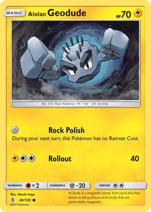 'Pokemon - 'Alolan Geodude 040/145  - Reverse Holofoil SM  Guardians Rising - Common