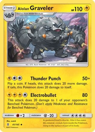 'Pokemon - 'Alolan Graveler 041/145  - Reverse Holofoil SM  Guardians Rising - Uncommon