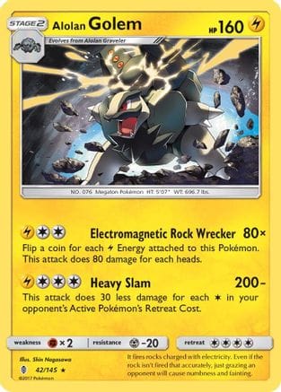 'Pokemon - 'Alolan Golem 042/145  - Holofoil SM  Guardians Rising - Holo Rare