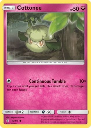 'Pokemon - 'Cottonee 090/145  - Reverse Holofoil SM  Guardians Rising - Common