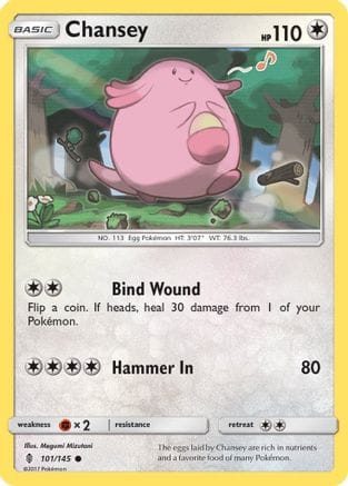 'Pokemon - 'Chansey 101/145  - Reverse Holofoil SM  Guardians Rising - Common