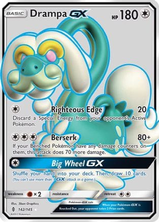 'Pokemon - 'Drampa GX (Full Art) 142/145  - Holofoil SM  Guardians Rising - Ultra Rare