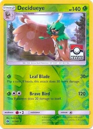 'Pokemon - 'Decidueye 011/149  - Reverse Holofoil League & Championship Cards - Promo