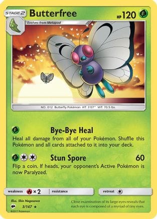 'Pokemon - 'Butterfree 003/147  - Reverse Holofoil SM  Burning Shadows - Rare