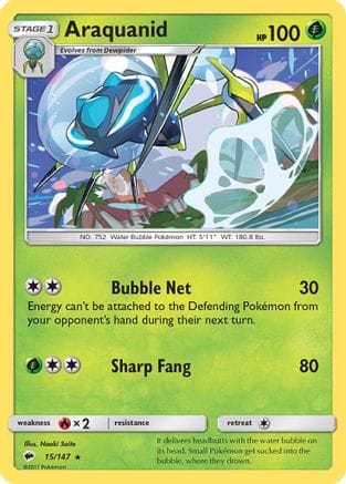 'Pokemon - 'Araquanid 015  - Reverse Holofoil SM  Burning Shadows - Rare