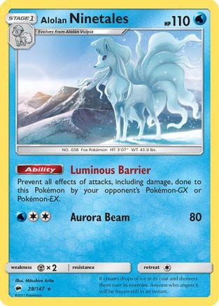 'Pokemon - 'Alolan Ninetales 028/147  - Reverse Holofoil SM  Burning Shadows - Rare