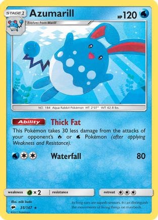 'Pokemon - 'Azumarill 035/147  SM  Burning Shadows - Rare
