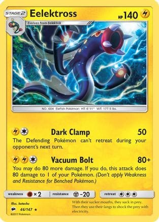 'Pokemon - 'Eelektross 046/147  - Reverse Holofoil SM  Burning Shadows - Rare