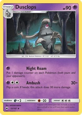 'Pokemon - 'Dusclops 052/147  SM  Burning Shadows - Uncommon