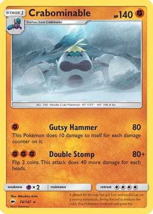 'Pokemon - 'Crabominable 074  - Reverse Holofoil SM  Burning Shadows - Rare