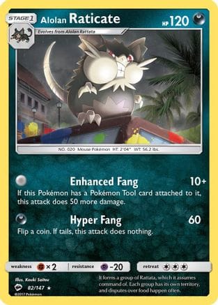 'Pokemon - 'Alolan Raticate 082/147  - Reverse Holofoil SM  Burning Shadows - Rare