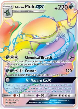 'Pokemon - 'Alolan Muk GX (Secret) 157  - Holofoil SM  Burning Shadows - Secret Rare