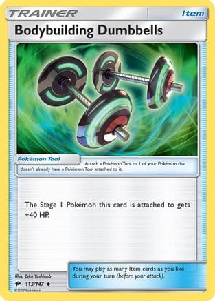 'Pokemon - 'Bodybuilding Dumbbells 113/147  - Reverse Holofoil SM  Burning Shadows - Uncommon
