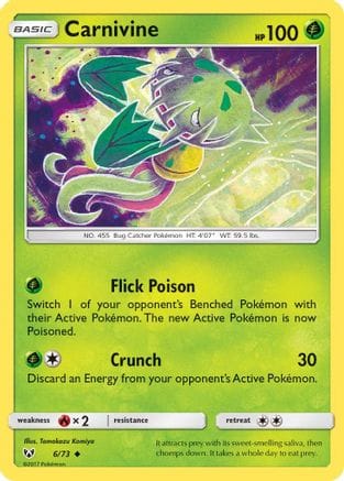 'Pokemon - 'Carnivine 006/73  - Reverse Holofoil Shining Legends - Uncommon