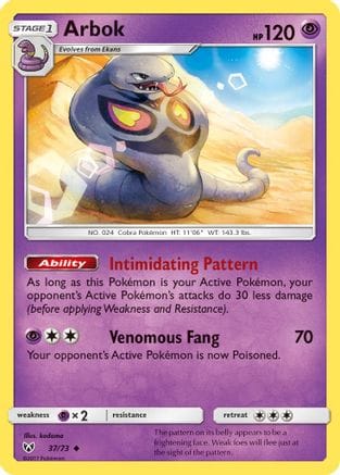 'Pokemon - 'Arbok 037/73  - Reverse Holofoil Shining Legends - Uncommon