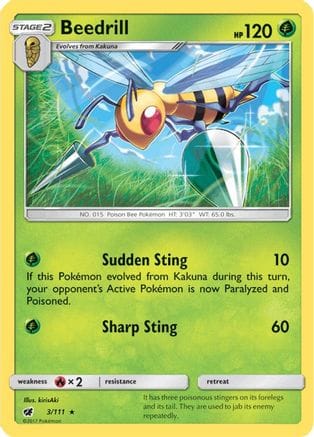 'Pokemon - 'Beedrill 003/111  - Reverse Holofoil SM  Crimson Invasion - Rare