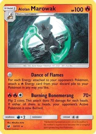'Pokemon - 'Alolan Marowak 012/111  - Holofoil SM  Crimson Invasion - Holo Rare