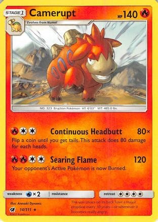 'Pokemon - 'Camerupt 014  - Reverse Holofoil SM  Crimson Invasion - Rare