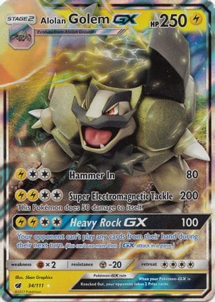 'Pokemon - 'Alolan Golem GX 034/111  - Holofoil SM  Crimson Invasion - Ultra Rare
