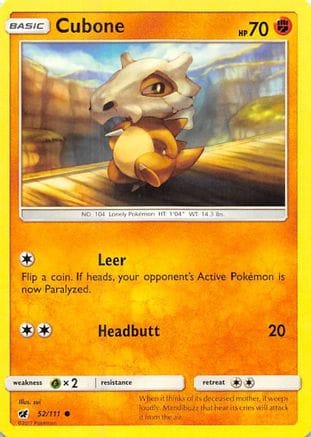 'Pokemon - 'Cubone 052/111  - Reverse Holofoil SM  Crimson Invasion - Common