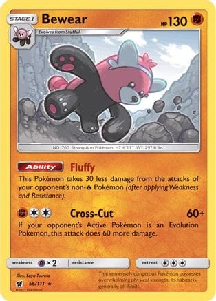 'Pokemon - 'Bewear 056/111  - Holofoil SM  Crimson Invasion - Holo Rare