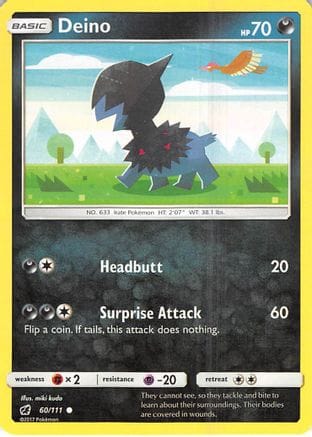 'Pokemon - 'Deino 060/111  - Reverse Holofoil SM  Crimson Invasion - Common