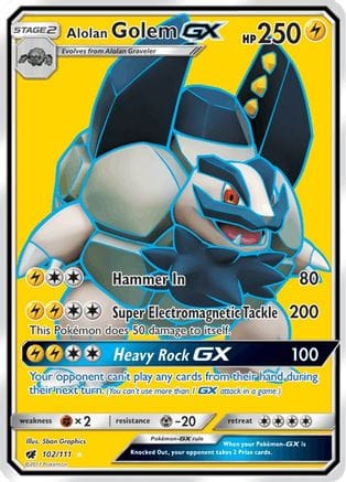 'Pokemon - 'Alolan Golem GX (Full Art) 102/111  - Holofoil SM  Crimson Invasion - Ultra Rare