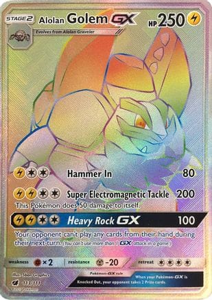 'Pokemon - 'Alolan Golem GX (Secret) 113  - Holofoil SM  Crimson Invasion - Secret Rare
