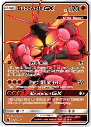 'Pokemon - 'Buzzwole GX (Full Art) 104/111  - Holofoil SM  Crimson Invasion - Ultra Rare