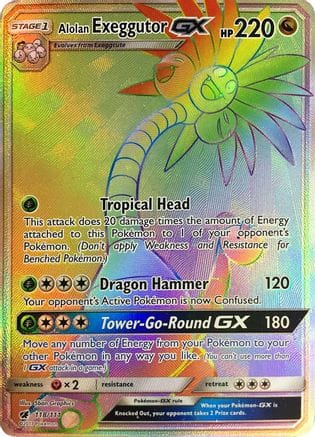 'Pokemon - 'Alolan Exeggutor GX (Secret) 118/111  - Holofoil SM  Crimson Invasion - Secret Rare
